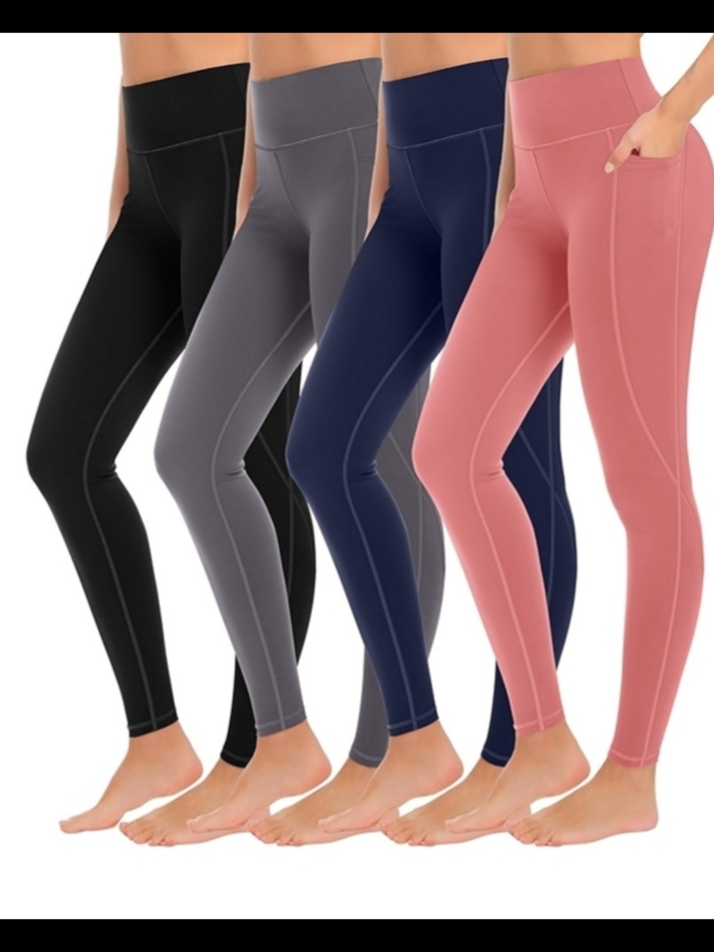 High-Waist Pocket Leggings 4pk- Black, Gray, Navy, Dusty Rose Size 2XL